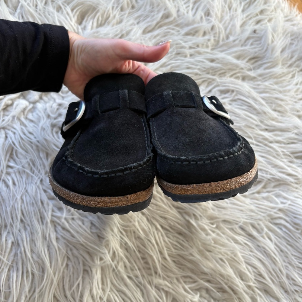 Birkenstock Buckley Black Suede Leather Buckle Slip On Moccasin Mule Shoes 42E - Picture 8 of 12